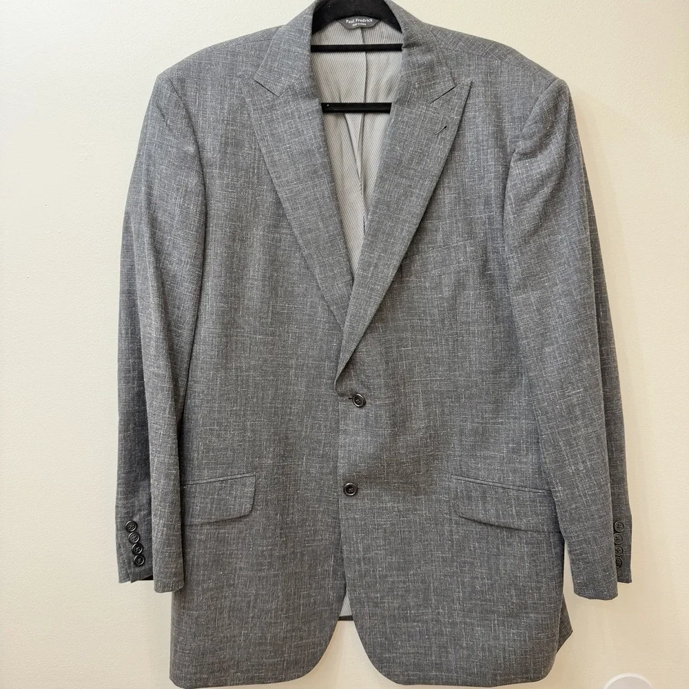 Paul Fredrick Men's Gray Blazer Sport Coat Single Breasted Wool Silk Linen 46L